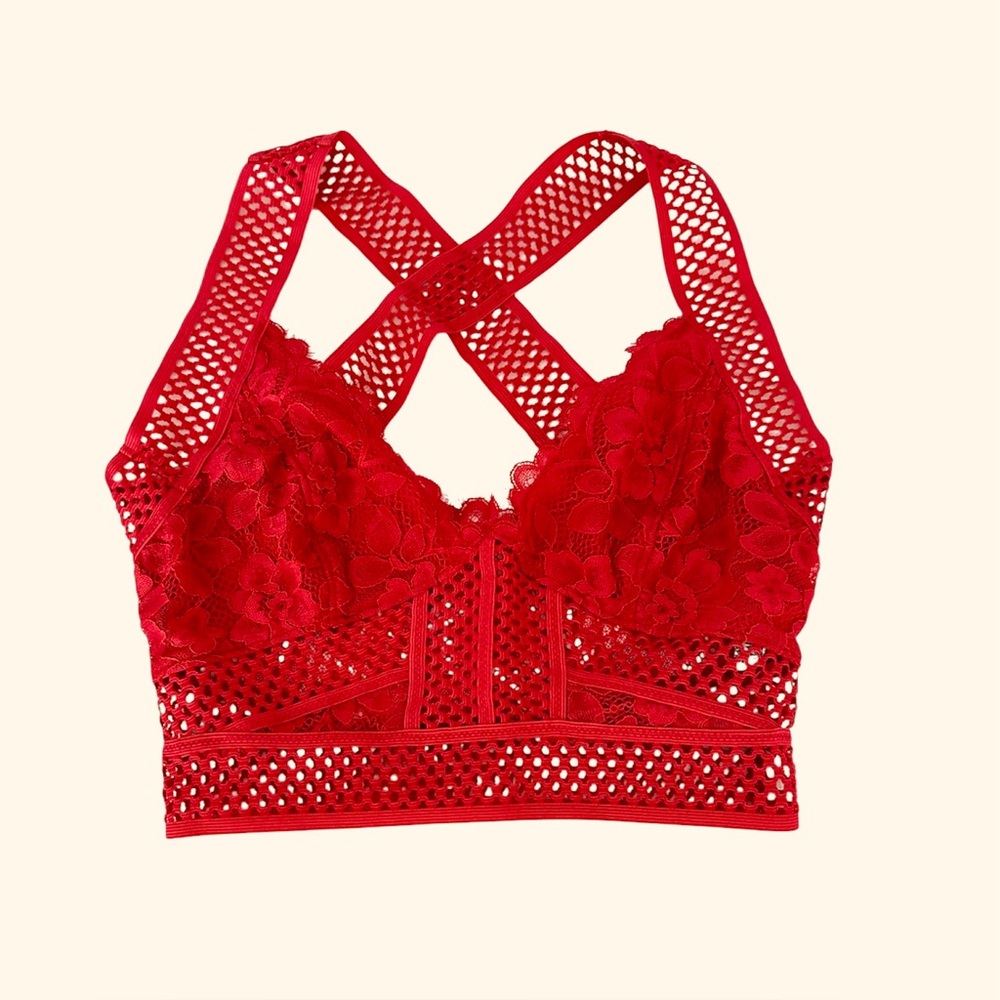 NWOT Set - Free People Intimates - Lace Bralette Set - Blue and Red - Picture 7 of 10